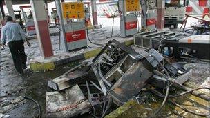 Petrol station destroyed in 2007 protests against petrol rationing
