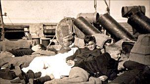 Evacuees on a ferry from Guernsey
