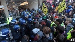 Demonstrators clash with police in Millbank