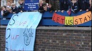 School pupils protesting against closure plans