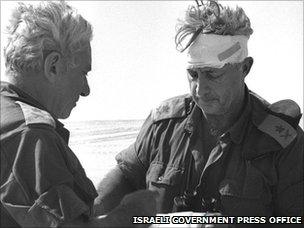 Ariel Sharon in the Sinai Desert with a head injury during the 1973 Arab-Israeli war