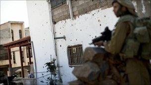 Israeli soldier on patrol in Ghajar (file image)