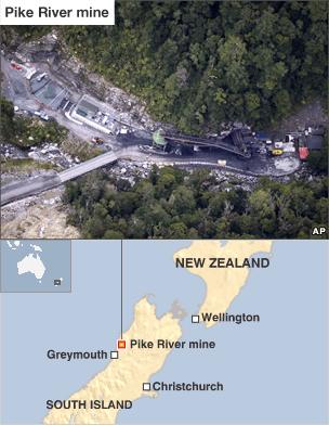 Map showing Pike River mine in New Zealand