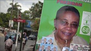Campaign poster for presidential candidate Mirlande Manigat in Port-au-Prince, (24 November 2010)