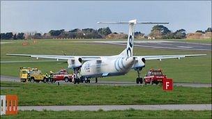 Flybe plane stopped on Guernsey Airport taxiway due to smoke on board