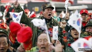 Military veterans protest in Seoul