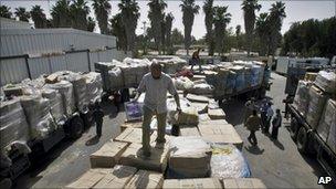 Trucks at the Kerem Shalom border between Gaza and Israel (Oct 2010)