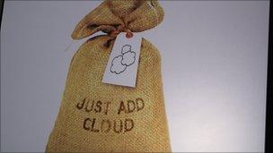a bag with tag saying just add cloud