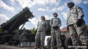 US soldiers with Patriot missile battery at army base in northern Polish town of Morag, May 2010