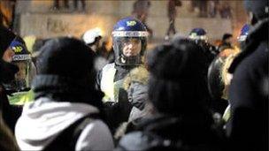 Police and protesters, Trafalgar Square