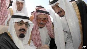 Saudi King Abdullah (left), Prince Salman bin Abdul Aziz (right) and other Saudi officials in Riyadh. Photo: 22 November 2010