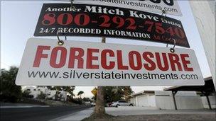 A foreclosure sign outside a property in Las Vegas