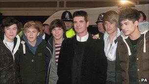 One Direction and Simon Cowell arriving in Wolverhampton