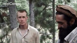 Spc Bergdahl, left, and a man said to be Mawlavi Sangin, a local Taliban commander