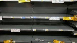 empty shelves in supermarket