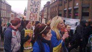 Students protesting against the rise in tuition fees, Derry