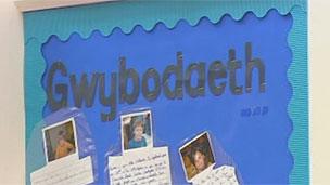 Noticeboard at Welsh school