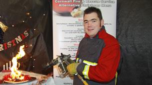 Nathan Outlaw with fire service "menu"