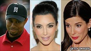 Tiger Woods, Kim Kardashian and Sandra Bullock