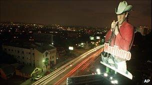 Marlboro Man billboard above Sunset Strip, shown Sept 28, 1995, in West Hollywood, California