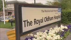 Royal Oldham Hospital sign