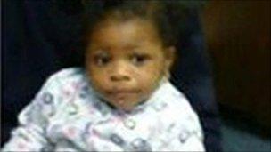 Undated Metropolitan Police handout photo of 18 month old Audrey Nyanor who taken from Walworth police station by an unknown woman who falsely claimed to be a friend of the toddlers mother