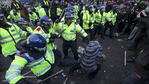 Police and protesters clash during demo