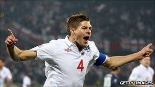 Steven Gerrard celebrates after scoring for England against the USA