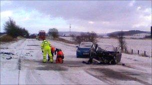A96 crash scene near Huntly