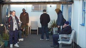 Homeless people at the Noah day centre