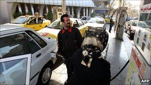 Motorists at Iran petrol station