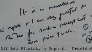 Margaret Thatcher's note about Sir Leo Pliatzky's report on quangos