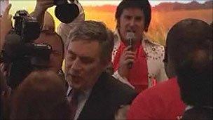 Gordon Brown and Elvis impersonator