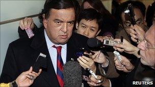 US diplomatic troubleshooter Bill Richardson speaks to the media upon his arrival at Beijing airport from North Korea