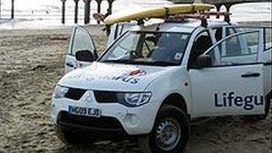RNLI lifeguard vehicle on Boscombe beach