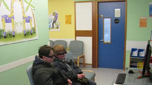 Young patients watching zoo film with 3D glasses