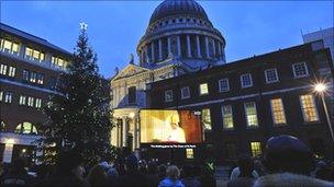 Carol service on giant screen outside St Paul's Cathedral