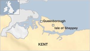 A map of the location of the shooting on the Isle of Sheppey