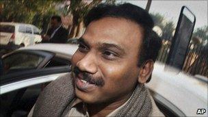 India's former Telecom Minister A Raja at the Central Bureau of Investigation in Delhi on 24 December 2010
