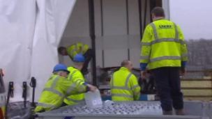 Bottled water being unloaded in Carmarthenshire