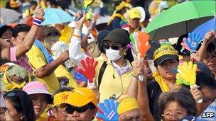 File image of yellow shirt protesters in Bangkok in November 2008