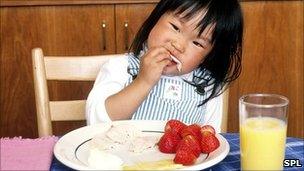A child eating a healthy lunch