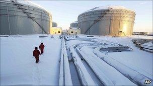 Storage tanks on the Russia-China oil pipeline in Mohe, north-eastern China, 1 January 2011
