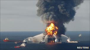 The Deepwater Horizon burns in April