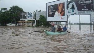 A flooded road in Batticaloa, eastern Sri Lanka