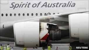 Damaged engine of Qantas A380