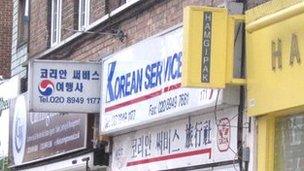 Korean shop signs on New Malden High Street