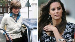Diana in 1980 and Kate in 1998