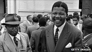 Nelson Mandela leaves court in 1958 during his first treason trial