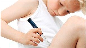 Ребенок делает инъекцию инсулина